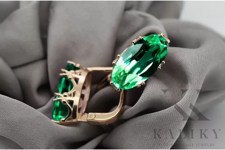 Earrings Vintage Jewlery Emerald Original Vintage 14K Rose Gold vec021r